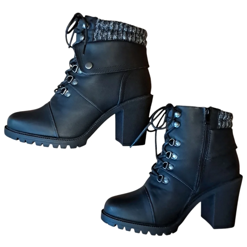 Torrid Black Hiker Boot Lug Sole Sweater Trim Size 11WW - Picture 14 of 16